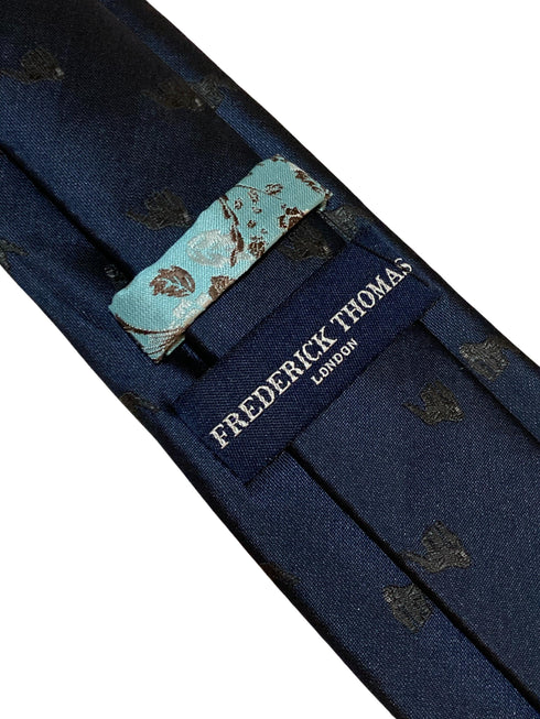 navy blue tie with black gorilla embroidered design